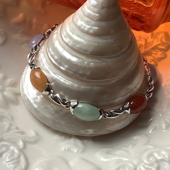 Beautiful Sterling Silver Muti-Gemstone Cabochon Bracelet - Picture 12 of 15